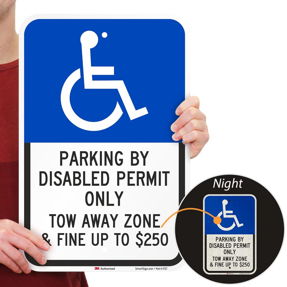 2-Pk Parking Disabled Permit Only Tow-Away Zone & Fine Up To $250 Sign, 12" x 18 - Picture 2 of 7